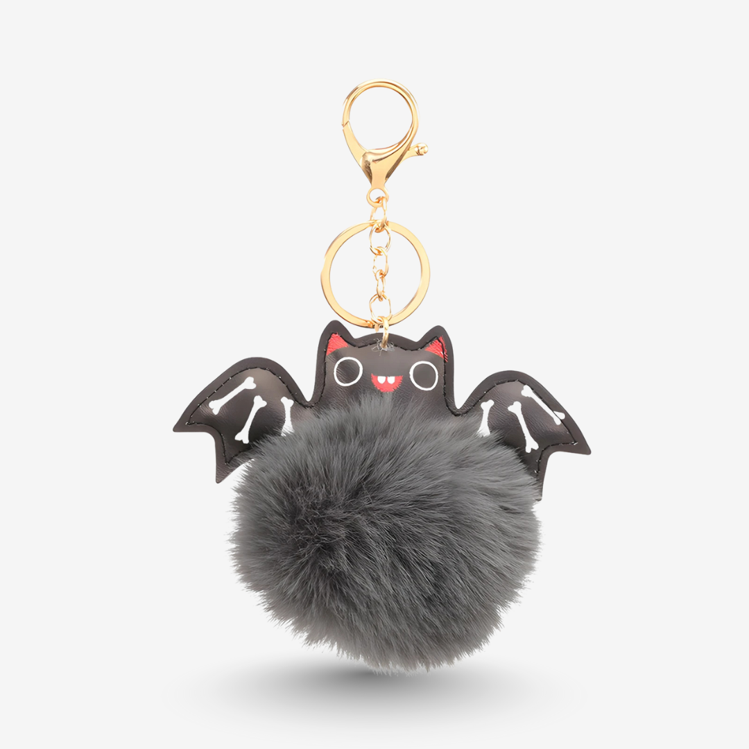 Fluffy Bat Key Ring – Plush Halloween Bag Charm