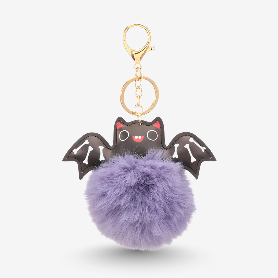 Fluffy Bat Key Ring – Plush Halloween Bag Charm