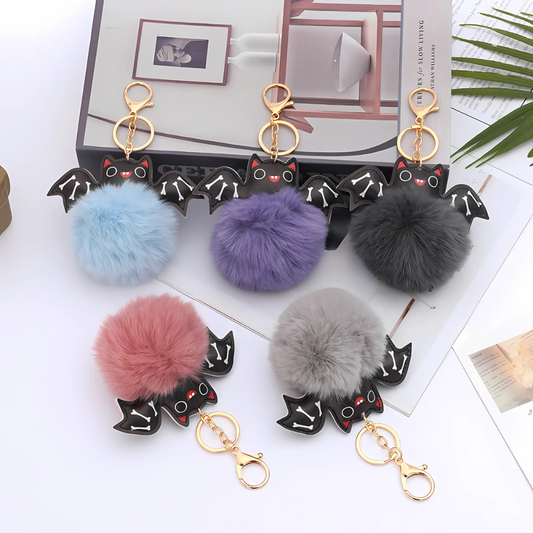 Fluffy Bat Key Ring – Plush Halloween Bag Charm