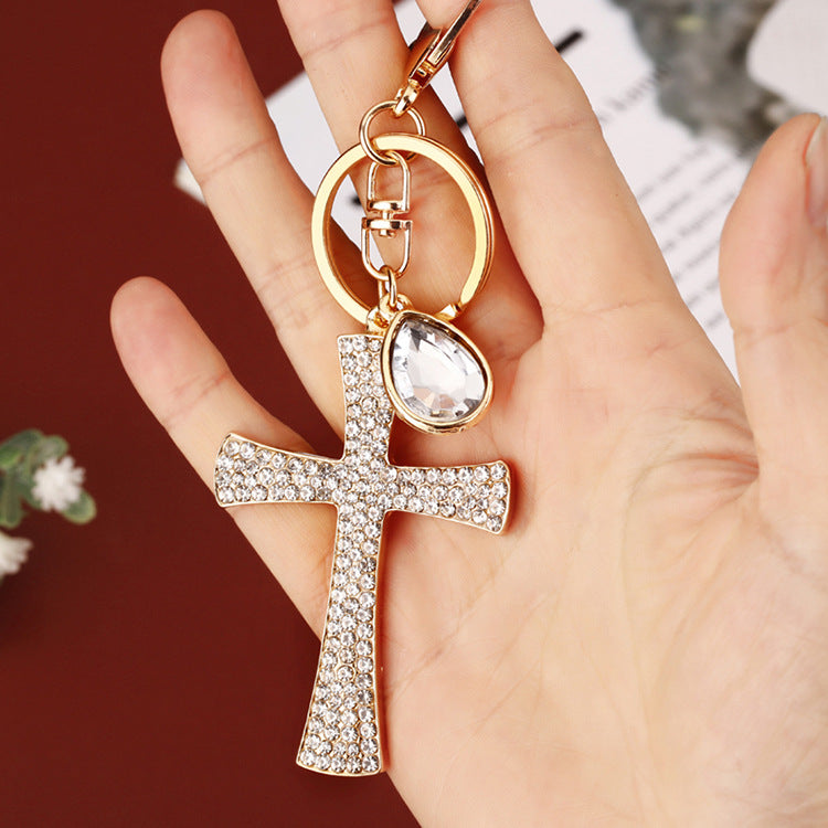 Shimmer Cross Keychain | Metal & Rhinestone Accessory
